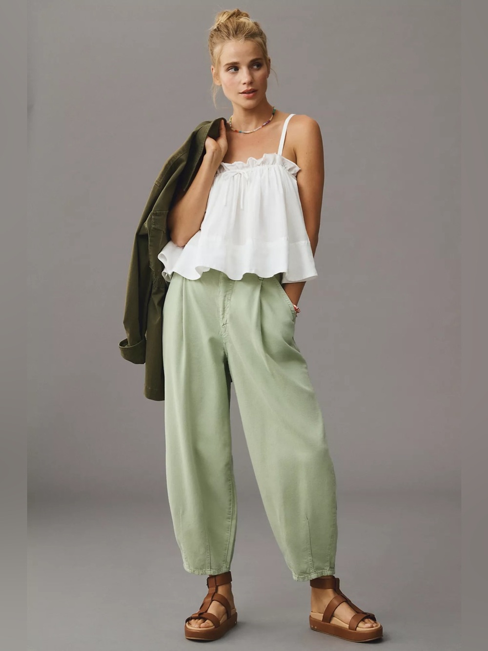Pilcro The Breaker Mid Rise Tapered Barrel Pants Sage Green 28